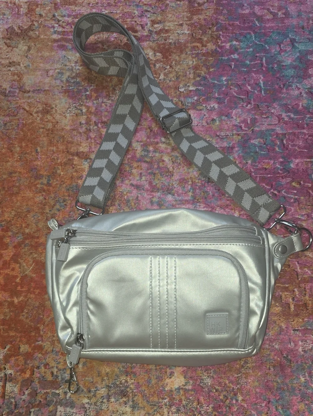 IHKWIP Metallic Silver Crossbody Bag with Adjustable Strap